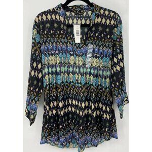 Chaudry KC Top Size Medium Black Tunic V-Neck New